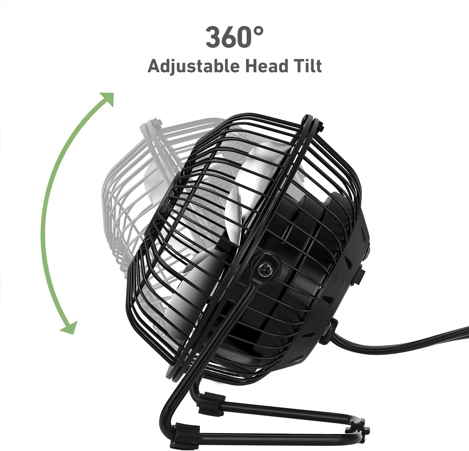 4" Mini High-Velocity Personal Desk Fan, 4 Blades, Adjustable 360° Head Tilt, Durable Metal Construction, Single Speed, Ideal for Home, Dorm Rooms, Bedrooms, or Offices, Black