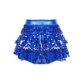 thumbnail image 2 of YiZYiF Kids Girls Sparkly Sequins Dance Skirt Tiered Ruffle Skorts Hip Hop Jazz Performance Costume Royal Blue 12, 2 of 7