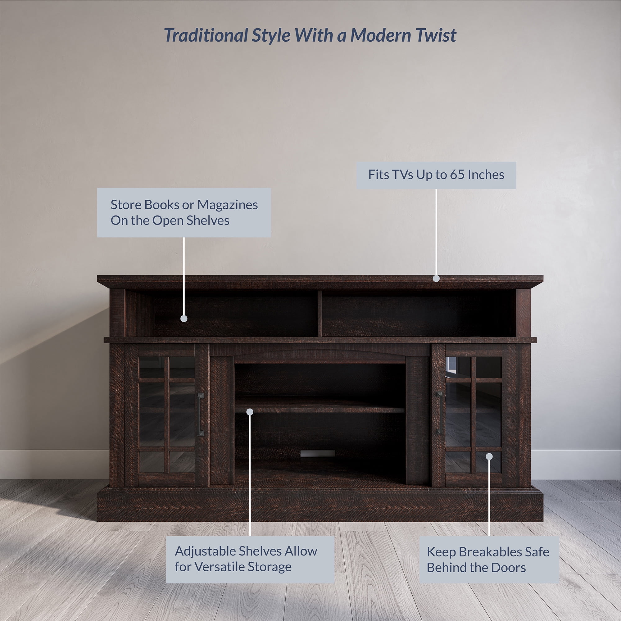BELLEZE TV Stand Media Entertainment Center - Astorga (Espresso)