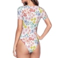 thumbnail image 4 of Haiem Retro Floral Women's Crew Neck Short Sleeve Bodysuit Tops Stretchy Slim Basic-Medium, 4 of 9