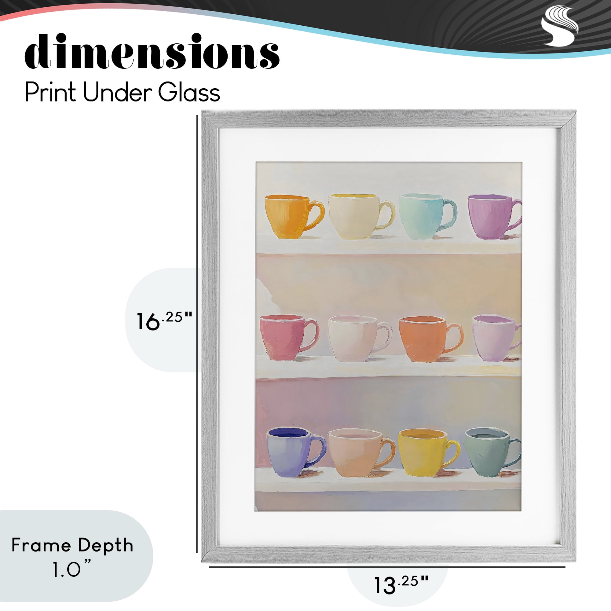 Stupell Industries Rows of Pastel Teacups Gray Framed Print Under Glass, design by The Prints Vibe