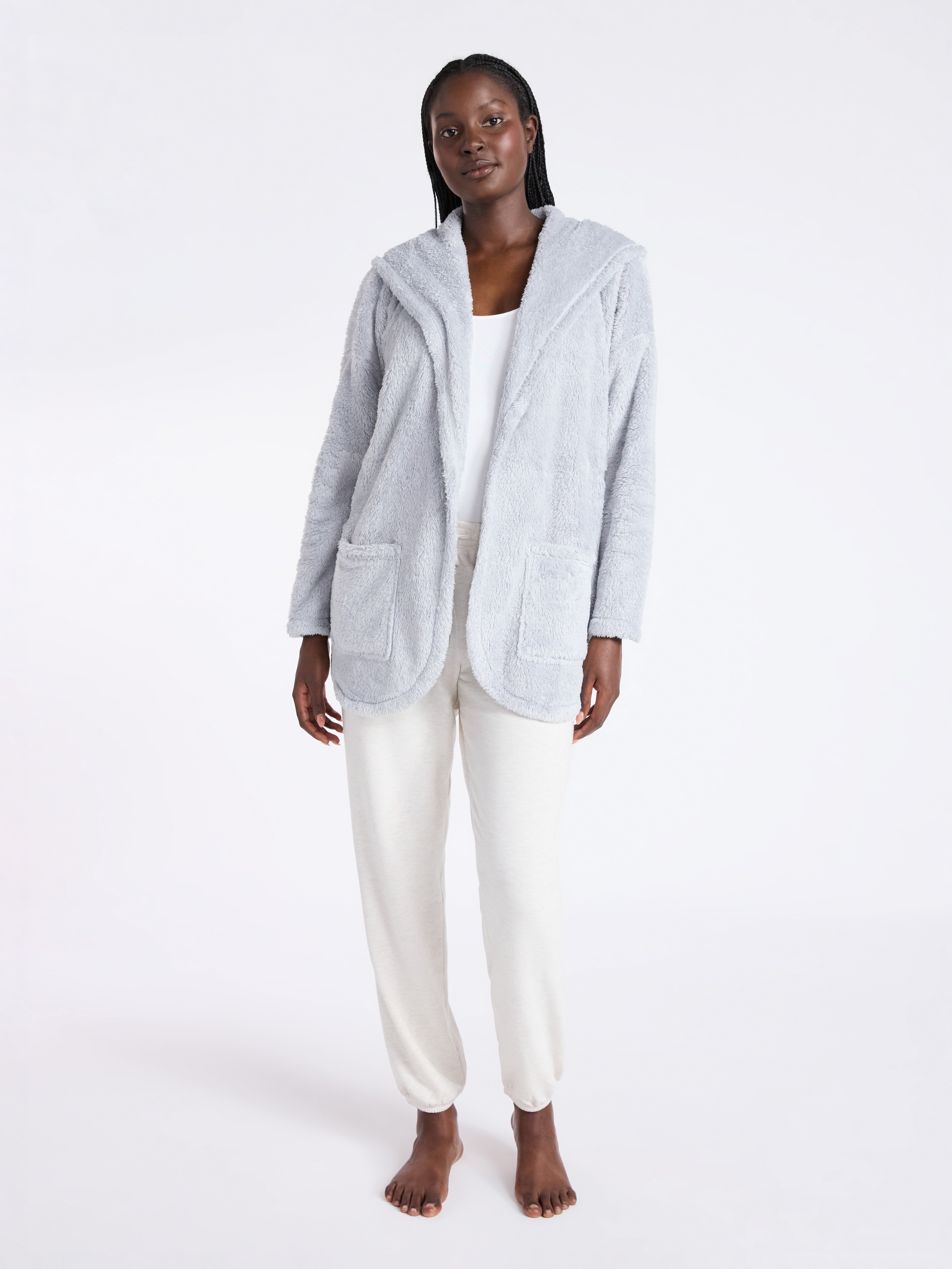 Joyspun Women’s Plush Sleep Cardigan, Size XS-3XL