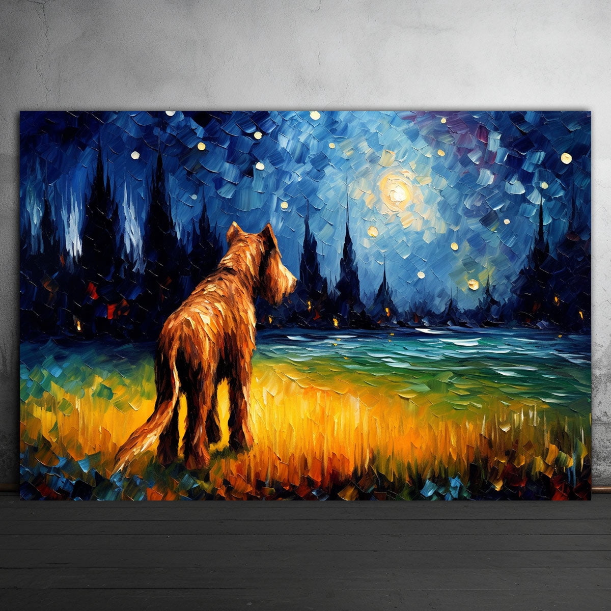 Airedale Terrier Dog Watercolor Starry Night Van Gogh Painting Kits, Painting Watercolor Canvas, Canvas Suitable for Room Decor Cafe Decor Or Gift for Friends