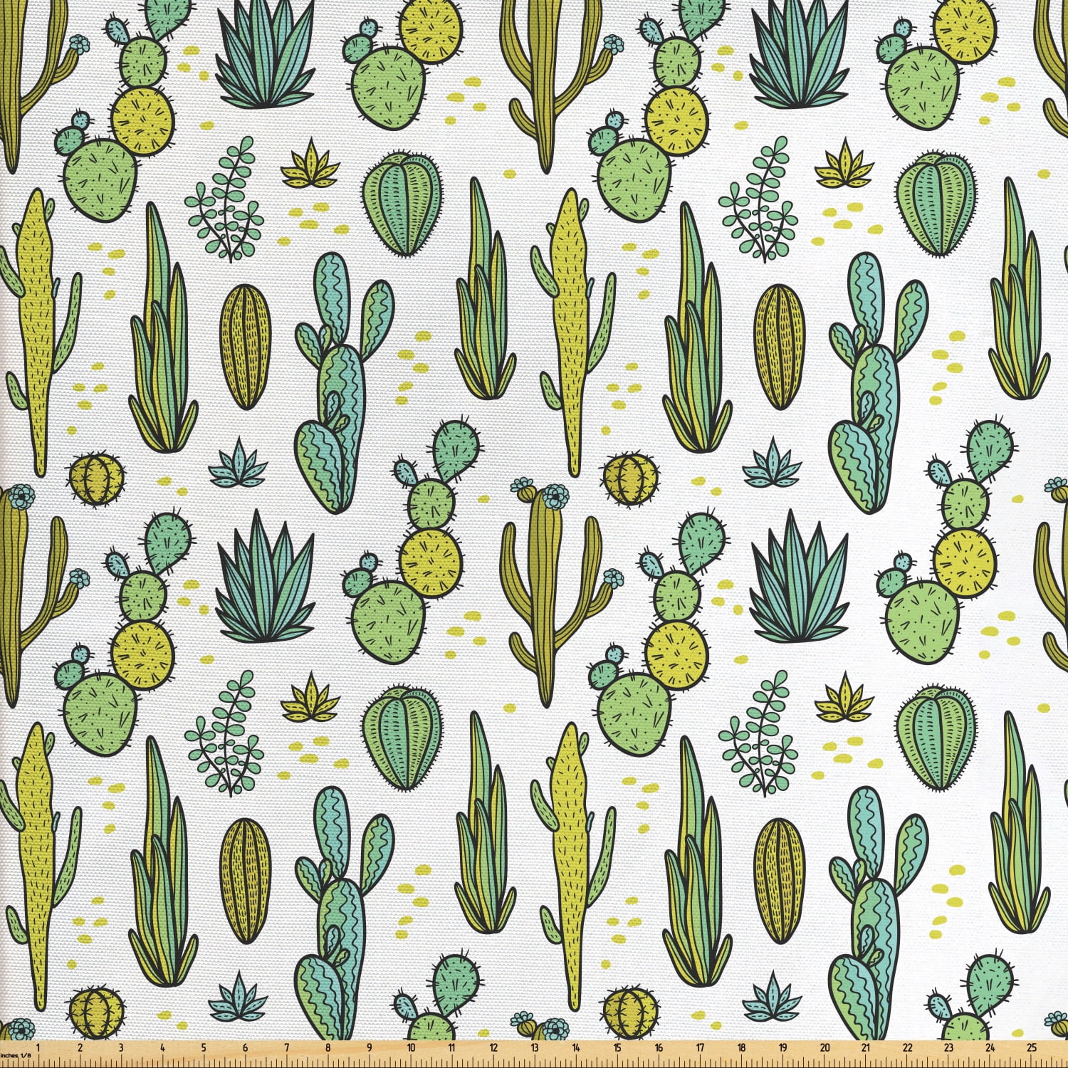 Cactus Fabric by The Yard, Hand Draw Foliage Pattern Botanical Inspired