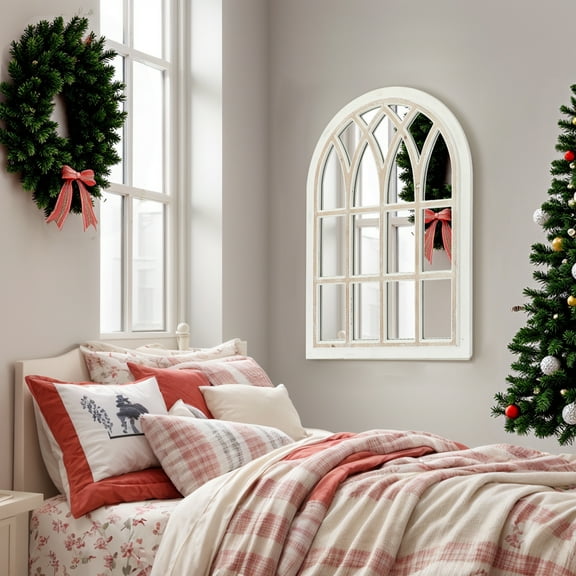 ABBSR 24.5x34.25in. Arch Decorative Wall Mirror Has Wooden Frame,Farmhouse Window Mirror for Vanity Bathroom