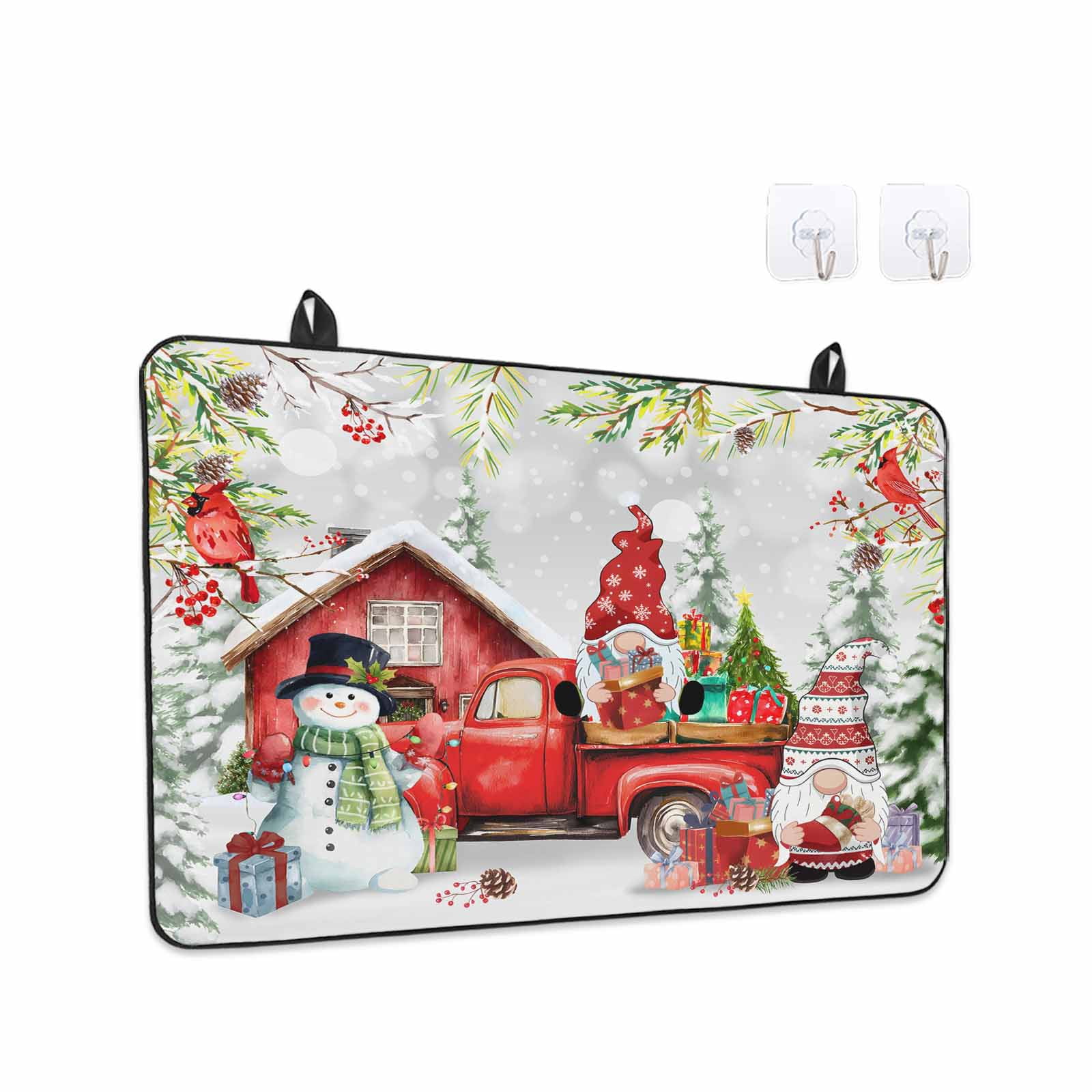 Red Christmas Stove Top Cover for Electric Stove, Heat-proof & Non Slip Glass Top Stove Cover Protector, Snowman Truck Gnomes Xmas Botanical Gifts Kitchen Flat Cooktop Rubber Mat 24x21 Inches