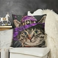 thumbnail image 2 of SHANXI Halloween Cat Pillow Covers 18x18 Inch Cute Cat with Purple Witch Hat Spooky Throw Pillow Cases Cotton Linen Halloween Farmhouse Decor Cushion Cover 22x22in, 2 of 5