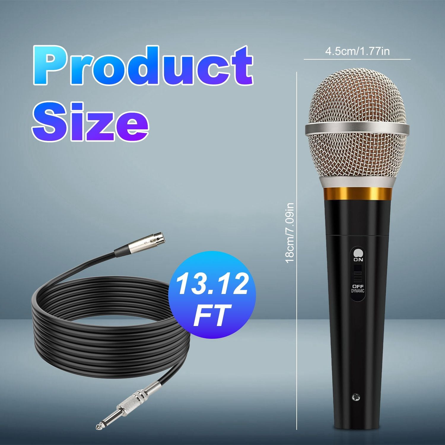 Handheld Dynamic Microphone, Wired XLR Microphone with On/Off Switch 13ft Detachable XLR Cable Professional Studio & Live Performance Cardioid Mic for for Karaoke Vocals Podcasting Recording