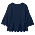 thumbnail image 3 of Lenpel Womens Cotton Linen Tops Fall 3/4 Length Sleeve Crew Neck Peplum Blouses Casual Fashion Hollow out Shirts, 3 of 7