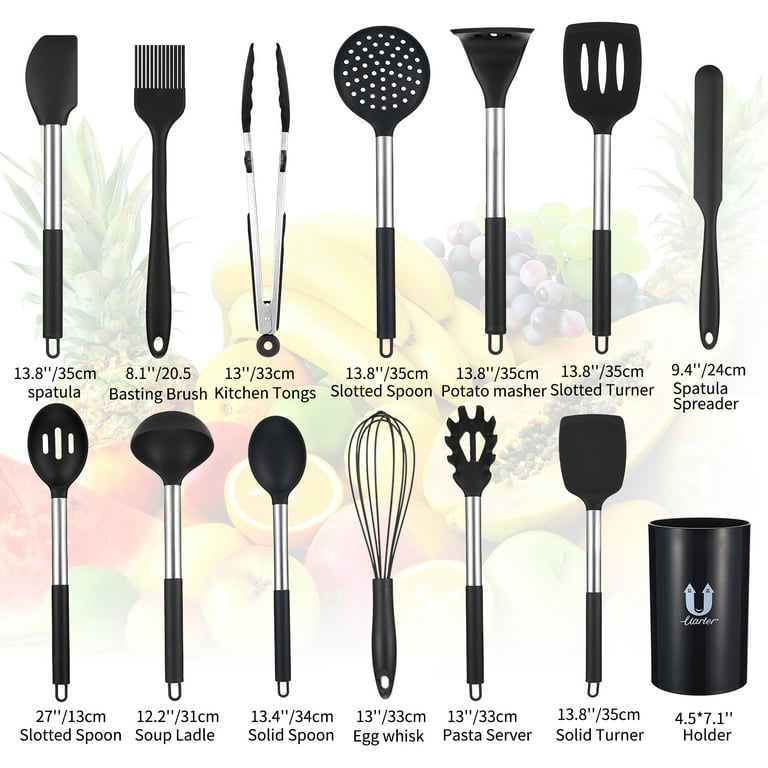 14 Pcs Silicone Cooking Utensil Set, Non-stick Heat Resistant Essential Kitchen  Utensil Set Kitchen Tool Set for Cooking & Baking- White Colorful Dots 