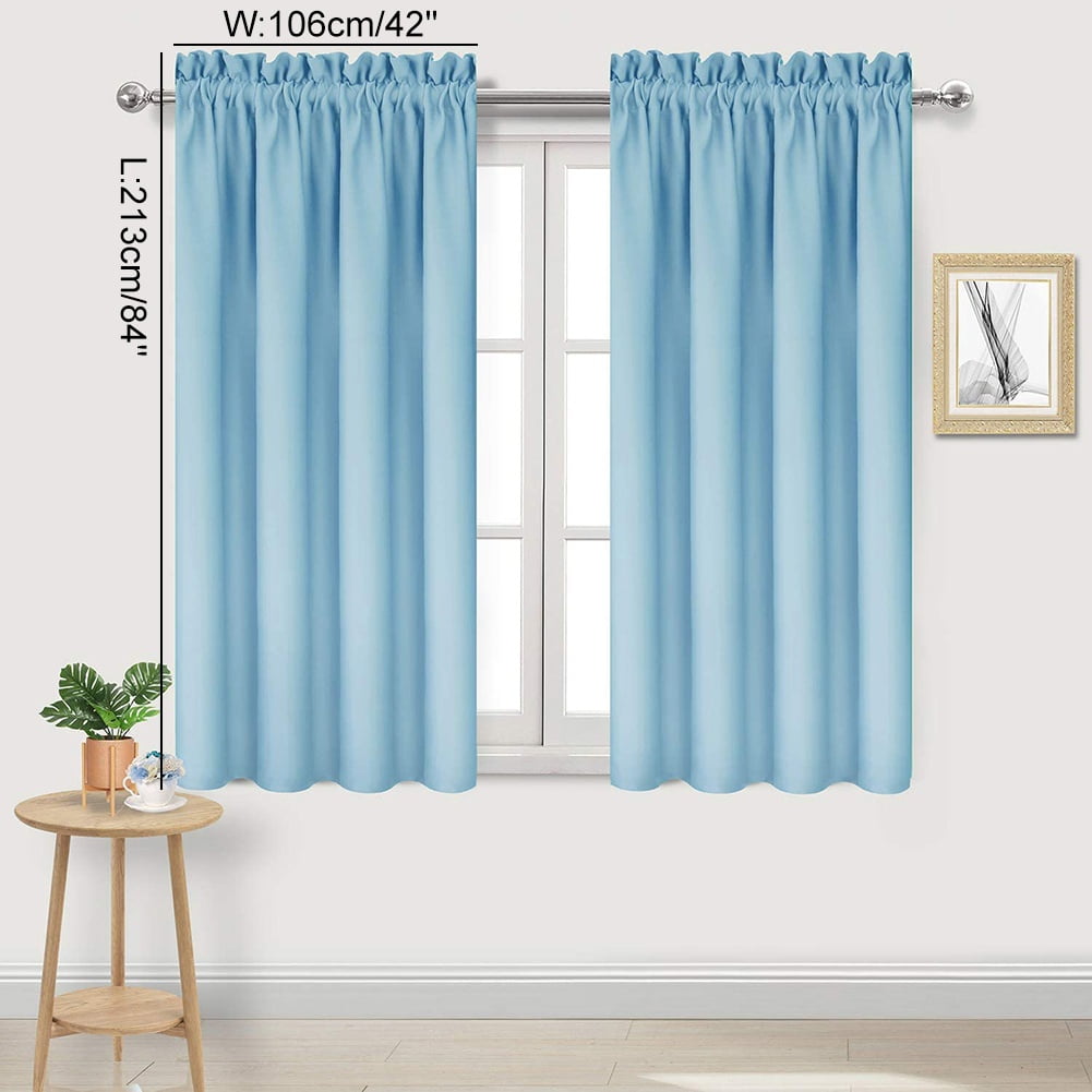 Blackout Curtains 84 inches Long for Living Room, Room Darkening Window Curtain Panels, Rod Pocket Thermal Insulated Solid Drapes for Bedroom, 42x84 inch, Pale Blue, 2 Panels