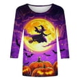 thumbnail image 5 of VKOYWKM 3/4 Sleeve Tops for Women Halloween Shirts Fall Crew Neck Loose Spooky Witch Graphic T Shirts Halloween Costume, 5 of 5