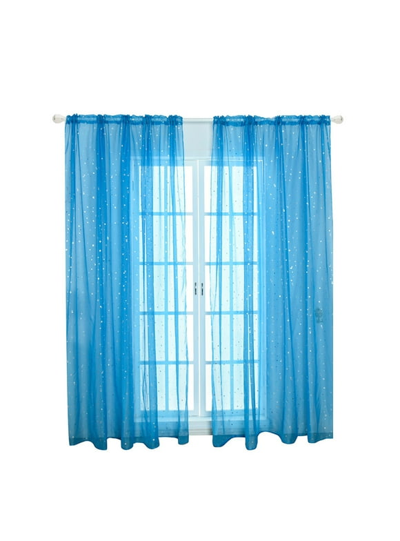 Star Curtains Blue Curtains long curtains Voile Window Curtain Panels Shiny Star Curtains 100 X 200cm/ 39. 3 X 78. 6inch Long for Bedroom Living Room