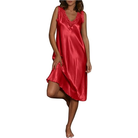 

Pajamas Nightgowns V Neck Dress Sleepwear Homewear Womens Mid Intimates Leopard Lingerie for Women for Sex (Red XXL)