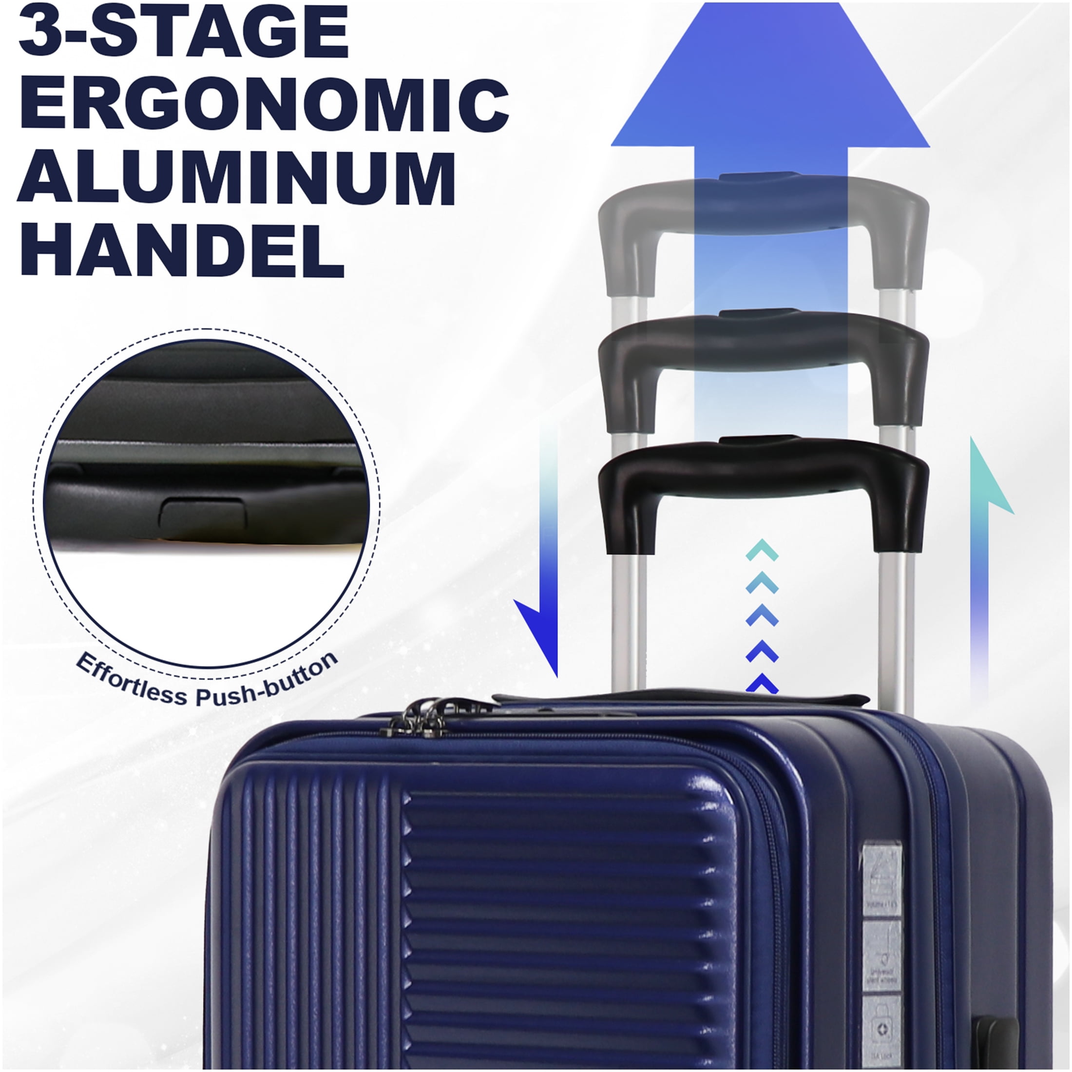 JERFIT 3-Piece Hardshell Luggage Set with TSA Lock, Front-Opening Design & Expandable Suitcases in Aqua Blue