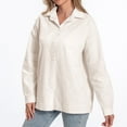thumbnail image 7 of AherBiu Women Button down Shirts Cotton Linen Long Sleeve Solid Color Lapel V Neck Basic Tops Blouse, 7 of 7