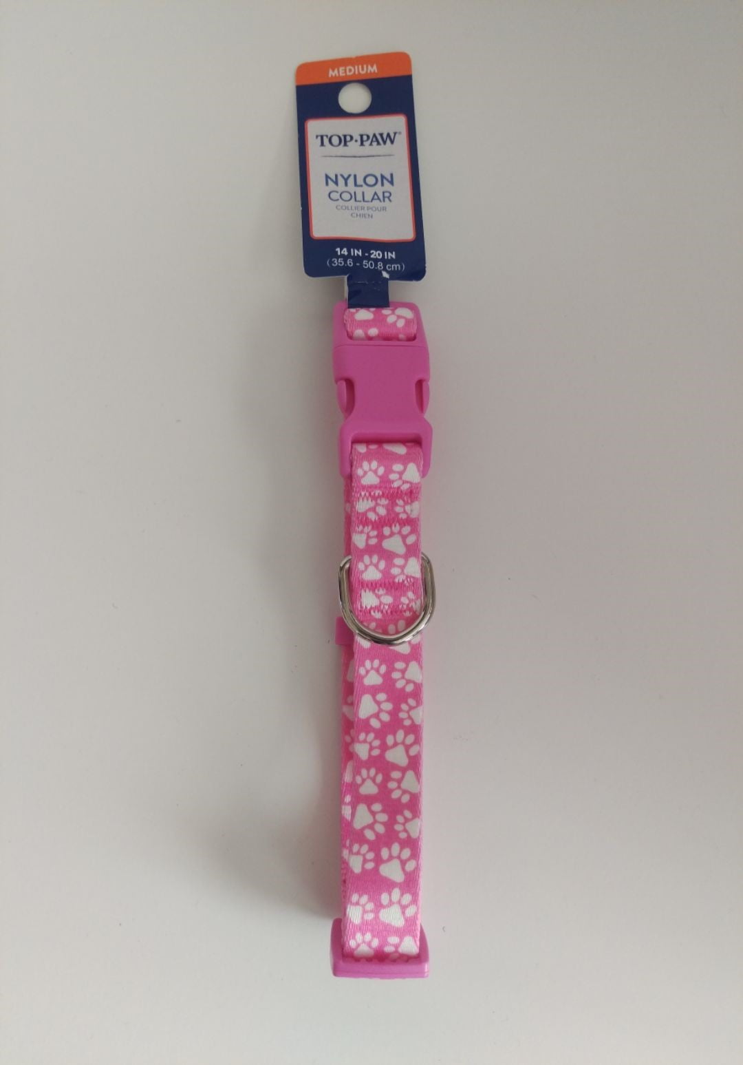 Top Paw Dog Collar Pink Paw Sublm CLR Medium 14" 20" Neck