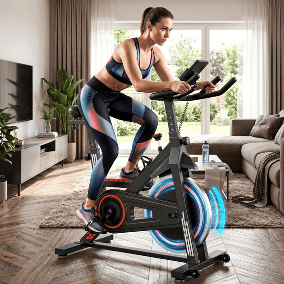 Naipo Exercise Bike Indoor Cycling Bike with 300lbs Big Seat Cushion for Home Cardio Leg Workout