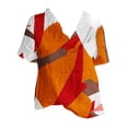 thumbnail image 4 of Women Shirts Women'S Vintage Floral Pattern Art Print Casual Ruffled V Neck Shirt – Polyester Cotton Linen Feel Lightweight & Quick Dry Summer Top For Outdoor And Everyday Wear,Orange Women Shirts XXL, 4 of 4
