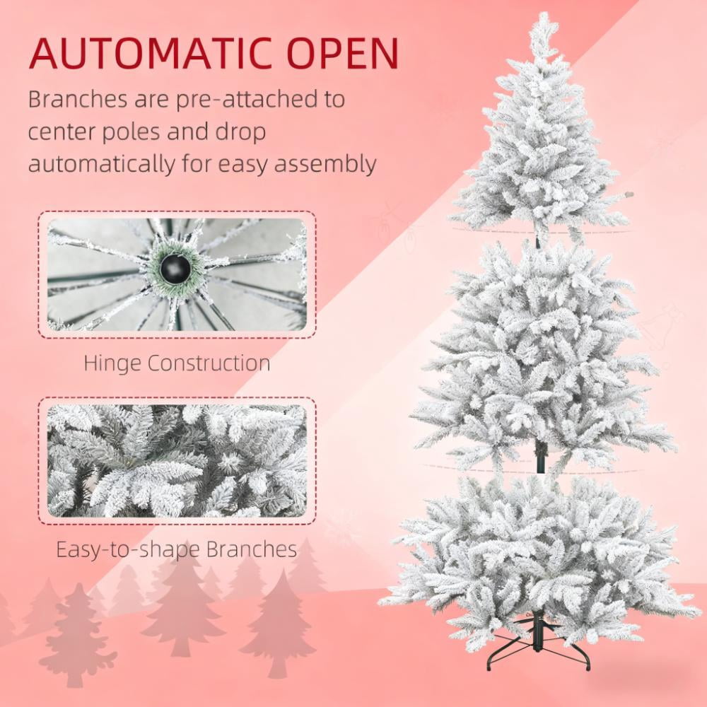 6ft Snow Flocked Christmas Tree 994 Tips Quick Setup Flame Retardant Indoor Holiday Decor