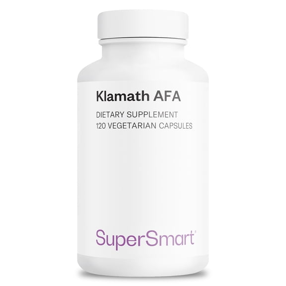 SuperSmart - Klamath AFA 1000 mg per Day - Blue Green Algae - Nervous System & Mood Support - Nootropic Supplement | Non-GMO & Gluten Free - 120 Vegetarian Capsules