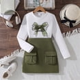thumbnail image 2 of ZXLBBD Girls' Long Sleeve Bow Print Crop Top and A Line Short Skirt 2 Piece Outfit for Big Kids Summer Casual Outdoor School Clothes Sets,Green,Size 10 Y-11 Y, 2 of 7