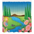 thumbnail image 2 of Ambesonne Cartoon Shower Curtain, Greenery Meadow River Art, 69"Wx70"L, Multicolor, 2 of 4