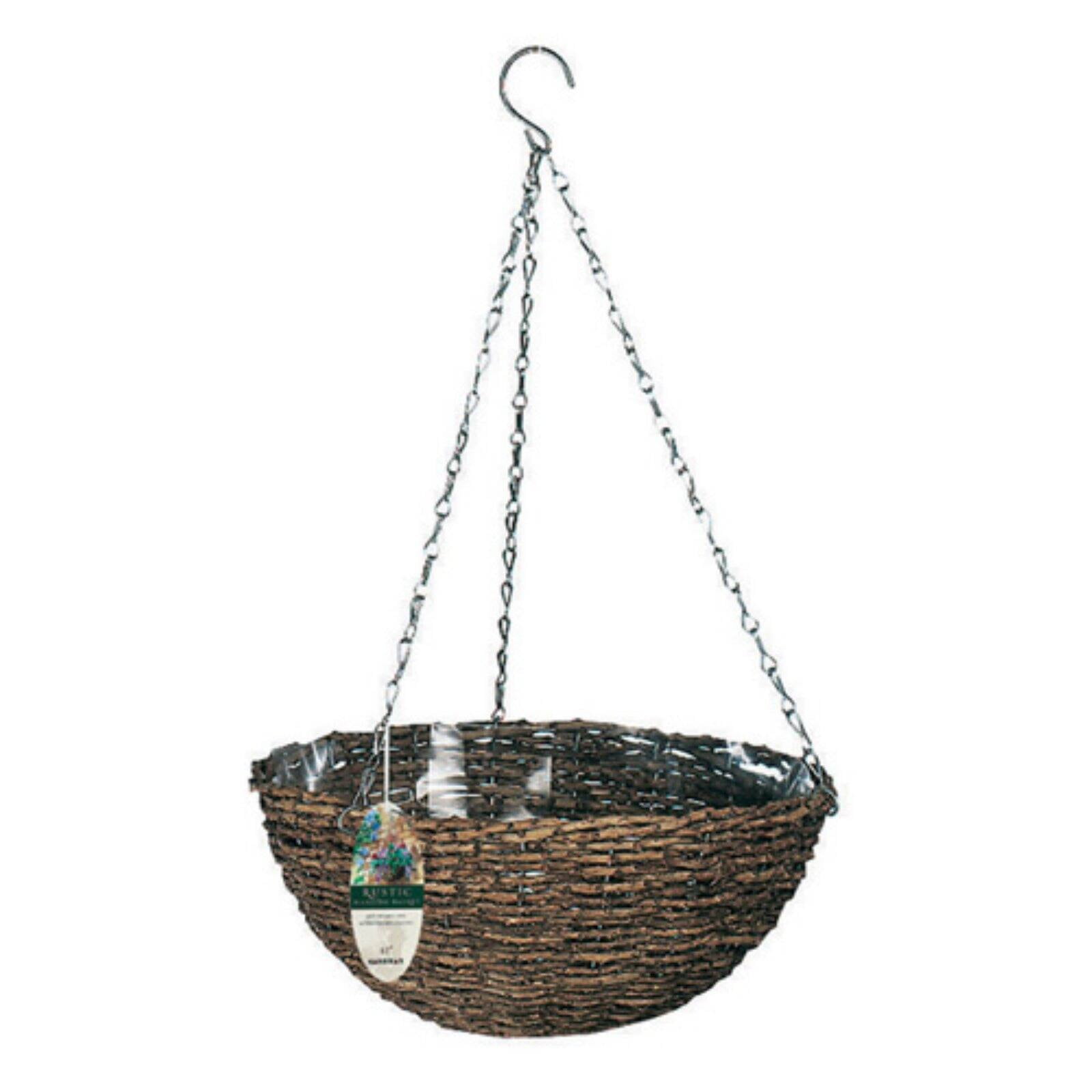 12" Dark Rattan Round Hanging Baskets With Wire Chain Black Wicker Garden Decor