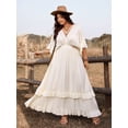 thumbnail image 6 of Apricot Plus Size Casual Vacation Tie Front Maxi Dress With Ruffles, Spring Summer, 6 of 7
