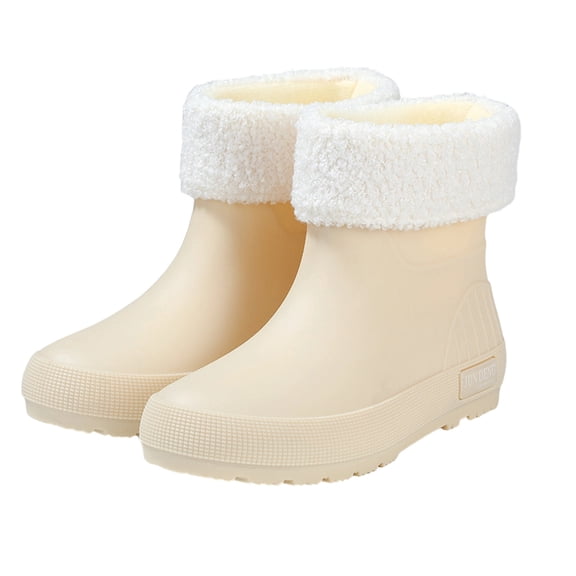 Xfvqtps Womens Ankle Rain Boots with Detachable Plush Lined Waterproof Slip Resistant Solid Color Thick Sole Casual Outdoor Garden Work Boots