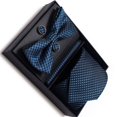 thumbnail image 2 of Conjunto de corbatas para hombre, corbata hecha a mano, pajarita, pañuelo de bolsillo, gemelos para negocios, banquete, boda, trabajo, azul, 2 of 8