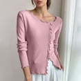 thumbnail image 5 of BXINGOHAI Womens Fall Casual Long Sleeve Shirts Henley Fitted Tee Blouse Crew Neck Button Knit Basic Going Out Tops Pink,Free Size, 5 of 5