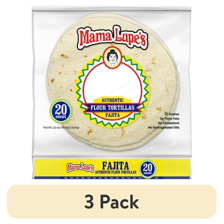 (3 pack) Mama Lupe's Fajita Authentic Flour Tortillas, 20 Count, 22 oz – Family pack for Quick Tacos and Fajitas