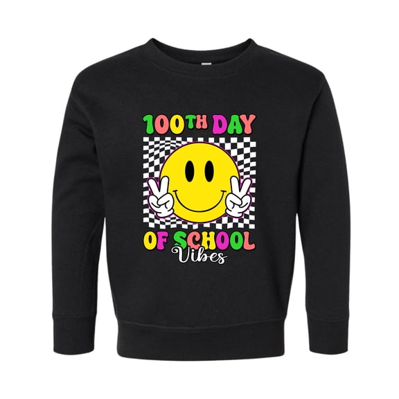 Wild Bobby 100th Day of School Retro Cute Smiley Face, 100 Days of School 2024 2025 Design for Kids Youth Boys Girls School Toddler Fleece Crewneck Sweatshirt