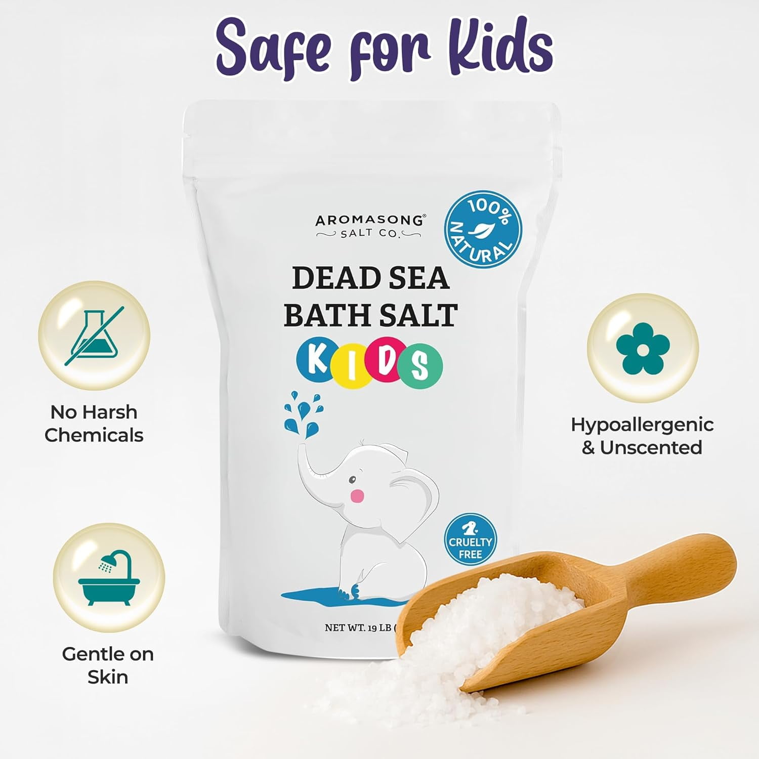 Aromasong Dead Sea Salt Kids Bath Soak 19 lb | Fine Salt with Dead Sea Minerals for Gentle Toddler & Baby Bath