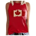thumbnail image 1 of MIASHUI Camisole pour Femme Imprimé Drapeau du Canada Été Col Rond Sans Manches, Rouge, G, 1 of 4