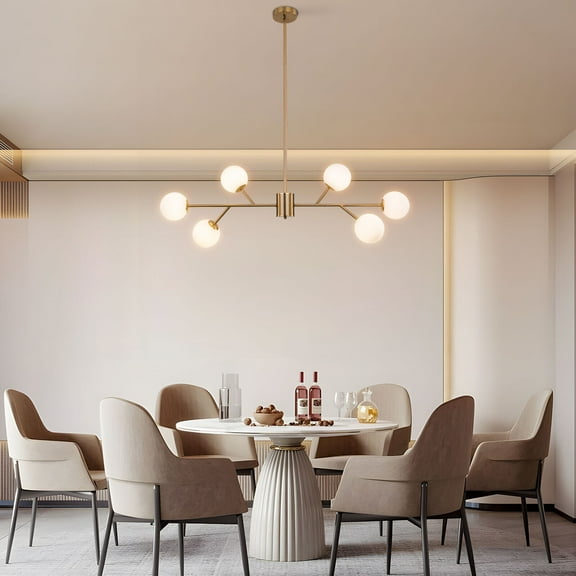 6-Light Mid Century Globe Sputnik Chandelier Modern Living Room Lamp Fixture