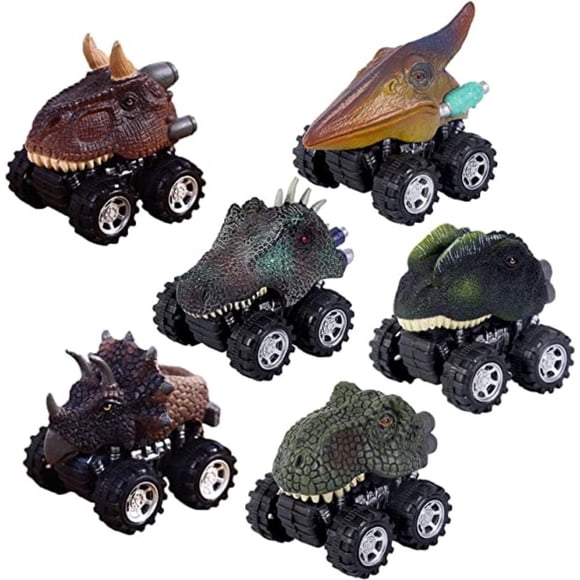 Pull Back Dinosaur Cars Set of 6 Dino Cars Toys with Big Tire Wheel for 3-14 Year Old Boys Girls Creative Gifts for Kids.