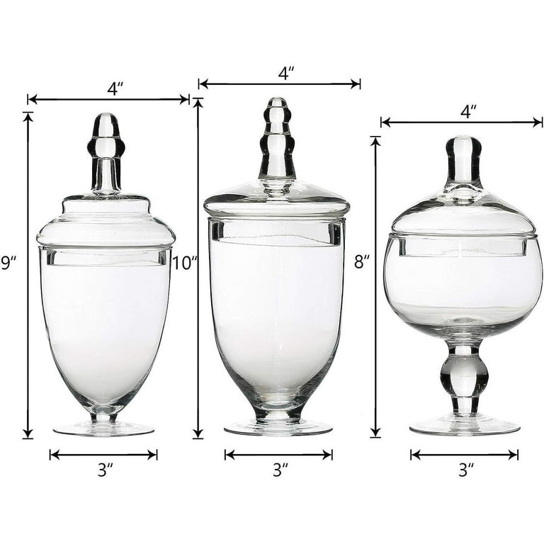 3 pcs 9 10 11 tall Clear Glass Apothecary Jars Lids Wedding Supplies