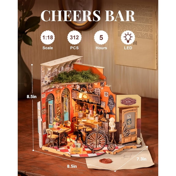 Miniature House Kit Cheers Bar Dining, 3D Book Nook Bookshelf Decor for Adults, Mini Model House Kits,  Crafts Kit Halloween for Adults (Cheers Bar Dining)