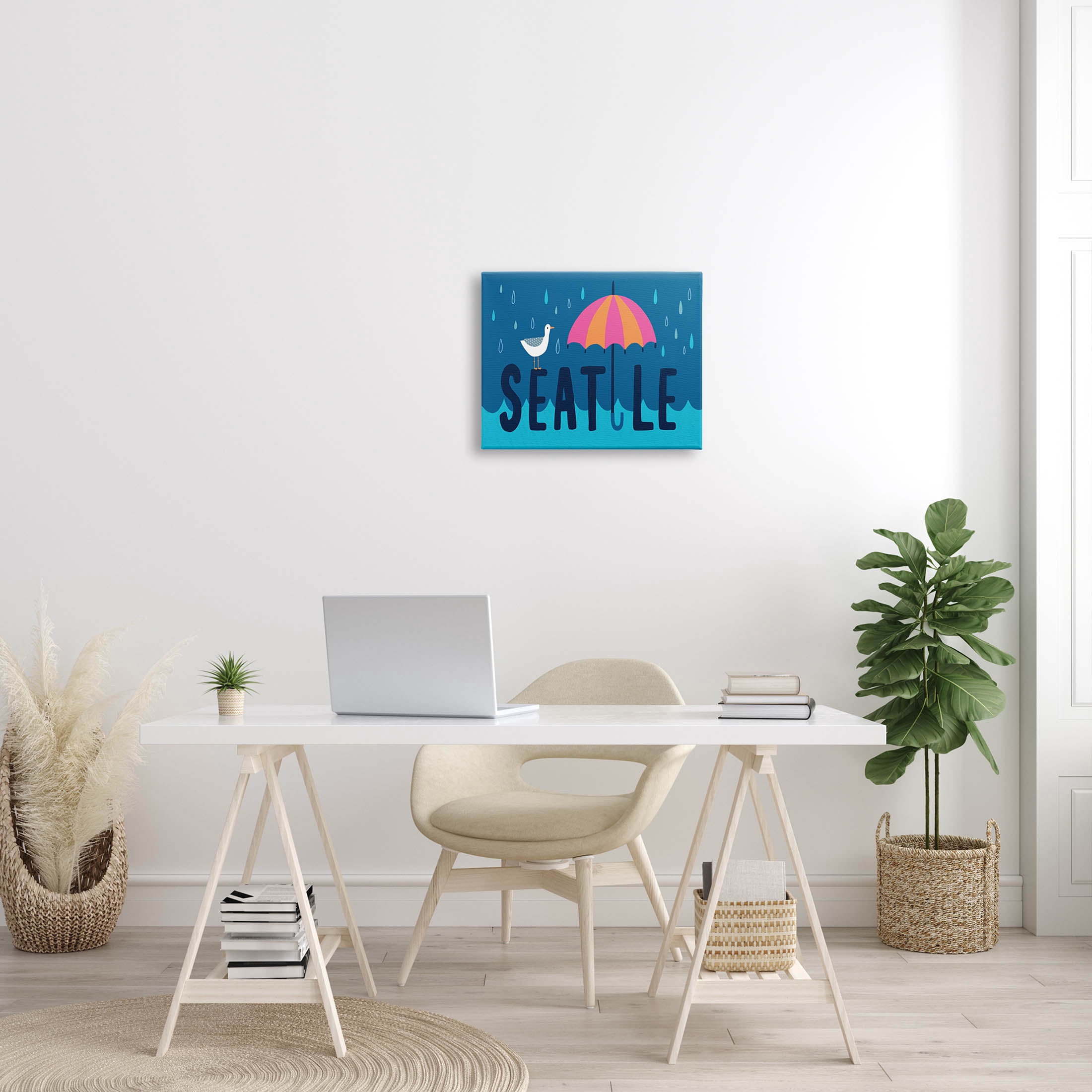 Seattle Raindrops Falling Seagull Animals & Insects Graphic Art Gallery Wrapped Canvas Print Wall Art