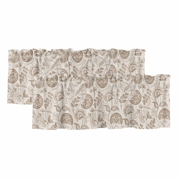 Khaki Fruit Valances for Windows, Country Retro Floral Botanical Plant Light Filtering Kitchen Curtains, Rod Pocket Window Valance Curtains for Living Room Bedroom, 42" W x 18" L, 2 Panels