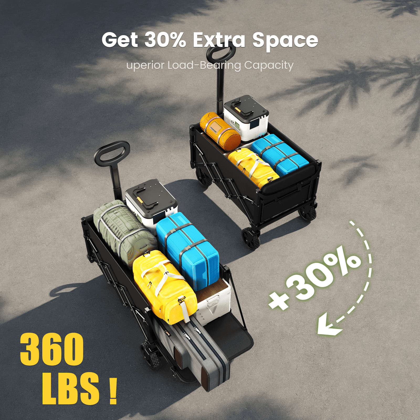 Collapsible Wagon Cart with Expandable Storage & Locking Front Wheels, Portable Foldable Wagon for Beach, Camping, Shopping