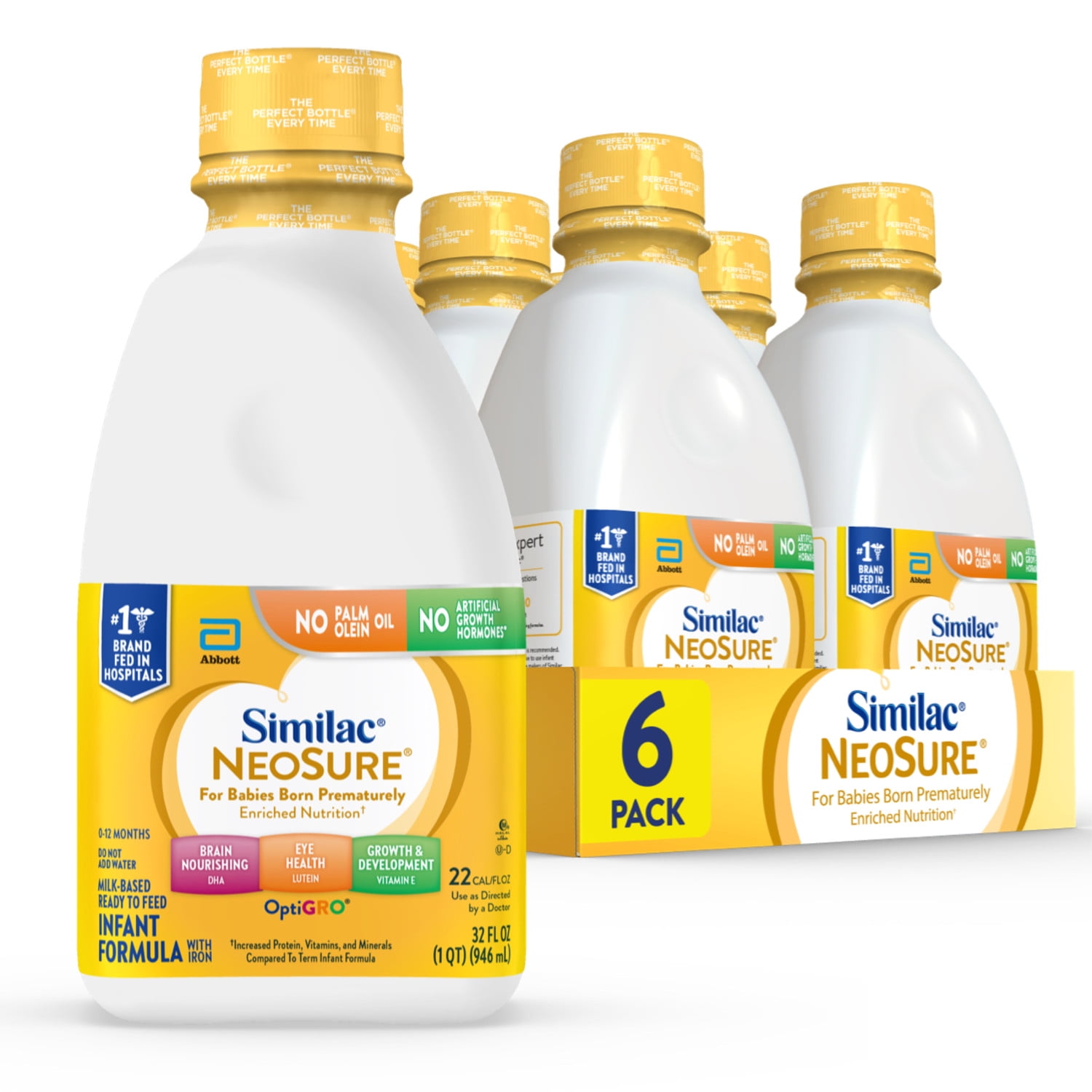 Similac NeoSure Premature Post-Discharge Ready-to-Feed Baby Formula, 32-fl-oz Bottle, Pack of 6