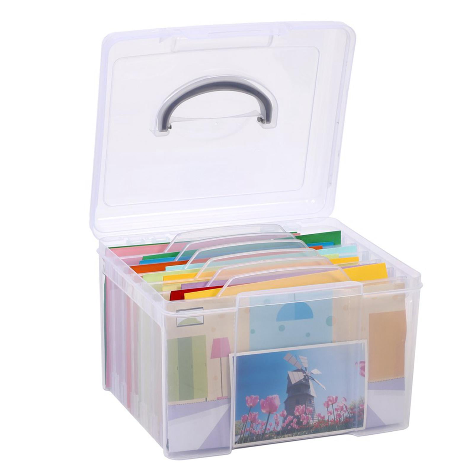 Photo Organizer Box with Dividers File Holder w/ 6 Dividers Portable Case Greeting Card Storage Box Photos Organizer for Card Recipes Paper Books