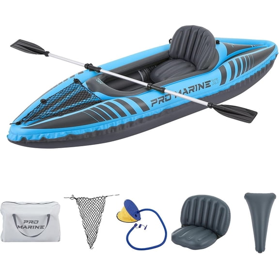 1 Person Inflatable Kayak Set Blow up Boat Adjustable Seats and Backrest