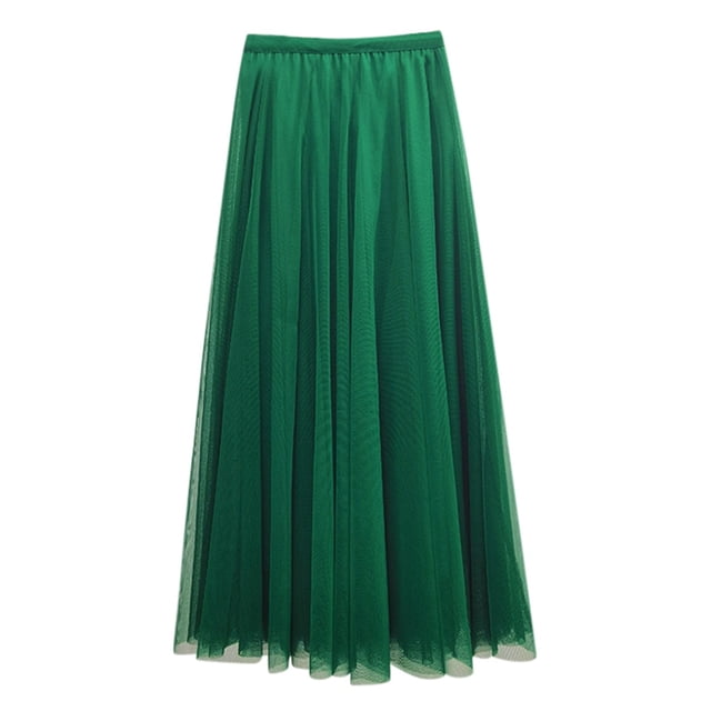 Falda ancha de color liso con corte en A y vuelo amplio para mujer - Tejido de red - Tallas S/M/L/XL
