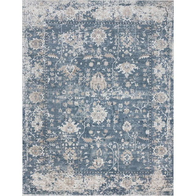 Unique Loom Tapis Design Ton sur Ton Portland 10' x 13' Rectangle Bleu/ivoire