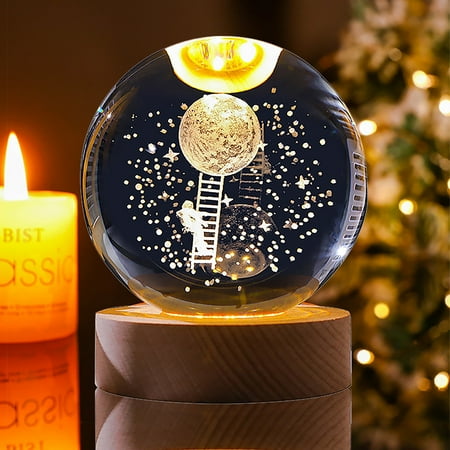 

Crcmjuhgsa Christmas Crystal Ball Lamp Wooden Base Christmas Crystal Lamp Night Lights Astronaut Planet Globe 3D Solar System With LED Light Base Astronomy Gift Lamp Birthday Gift Lamps For Mother G