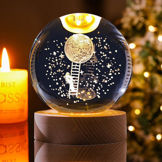 Weaklki Decor,Accessories,Christmas Crystal Lamp Night Lights Astronaut Planet Globe 3D Solar System with LED Light Base Astronomy Gift Lamp Birthday Gift Lamps for M,Home Decor,Clearance